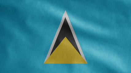 St Lucian flag waving in the wind. Saint Lucia banner blowing soft silk.