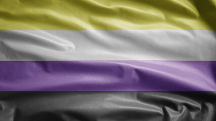 Nonbinary flag waving in the wind. Close up of genderqueer banner blowing.