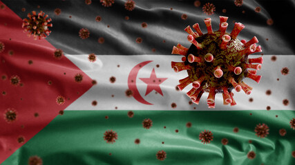 3D, Western Sahara flag Coronavirus. Sahrawi Arab Democratic Republic Covid 19