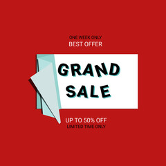 Grand Sale banner. Sale offer price sign. Brush vector banner. Discount text. Vector