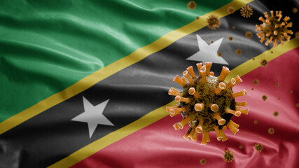 3D, Flu coronavirus Saint Kitts and Nevis flag. Kittitian and Nevisian Covid 19