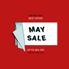 May Sale banner. Sale offer price sign. Brush vector banner. Discount text. Vector
