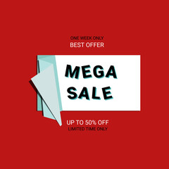 Mega Sale banner. Sale offer price sign. Brush vector banner. Discount text. Vector
