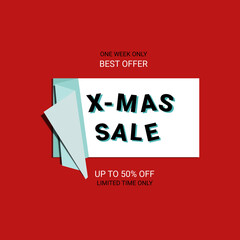 X-mas Sale banner. Sale offer price sign. Brush vector banner. Discount text. Vector