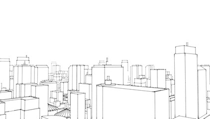 Architectural sketch.Ink drawing city top view.Big cities cityscapes and buildings .Illustration .