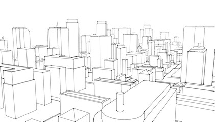 Architectural sketch.City skyscrapers .Big cities cityscapes and buildings .Illustration .
