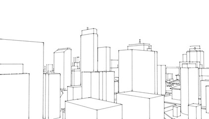 City of lines.City skyscrapers .Big cities cityscapes and buildings .Illustration .