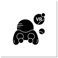 Virtual reality games glyph icon. Games with VR technology gives players perspective of game action. Modern technology concept.Filled flat sign. Isolated silhouette vector illustration