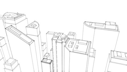 Architectural sketch.City skyscrapers .Big cities cityscapes and buildings .Illustration .
