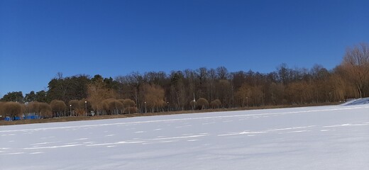 river landscape in winter with snow