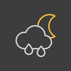 Raincloud with raindrops moon vector flat icon