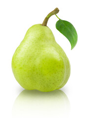 Ripe sweet green pear isolated on white background. Fresh fruit products.