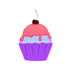 Cupcake with cherries. Vector illustration.