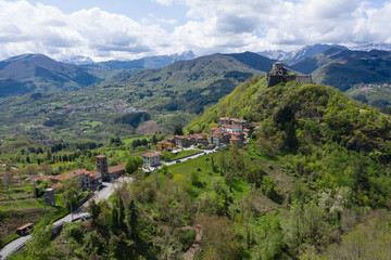 Fototapeta na wymiar aerial view of the hamlet of verrucole di san romano in tuscany garfagnana