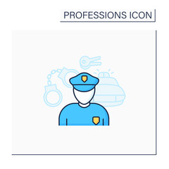 Policeman color icon. Police force member.Human rights protection.Important job. Professions concept. Isolated vector illustration