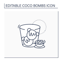 Coco bombs line icon. Delicious dessert. Cute balls of chocolate with marshmallows filling. Bombs inside glass. Chocolate sweet.Isolated vector illustration.Editable stroke