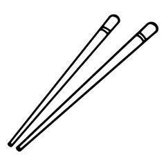Doodle contour asian food sticks japanese isolate on white background. Line digital art. Print for menu, restaurant, sticker, postcard, textiles, tattoo, stationery, packaging brand