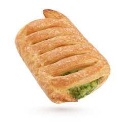 Puff pastry bun with cheese and herbs isolated.