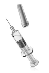 Pre-filled syringe isolated. 3D rendering.
