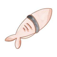 Watercolor asian food sushi with shrimp. Textured digital art. Print for menu, restaurant, sticker, postcard, textiles, tattoo, stationery, packaging brand