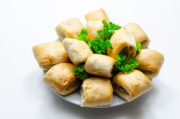 Cocktails sausage rolls, seasoned pork sausage meat wrapped in puff pastry
