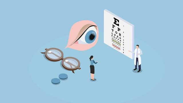Optometrist examining eyesight of female patient