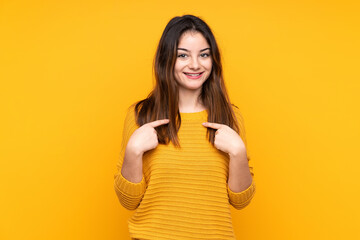 Young caucasian woman isolated on yellow background with surprise facial expression