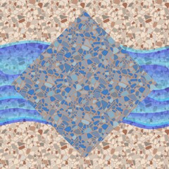 Terrazzo flooring vector seamless pattern. Texture of classic italian type of floor in Venetian style with blue waves pattern.