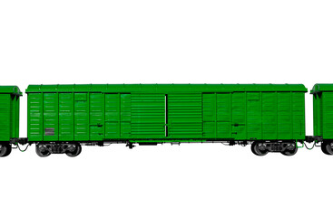 green rail car isolated on a white background. Freight transport
