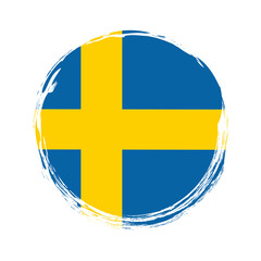 round brush painted banner with Sweden flag on white background
