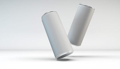 White Metal Aluminum Beverage Drink Can 330ml, 500ml. Mockup Template Ready For Your Design. Isolated On White Background. Product Packing. Stylish trendy illustration,graphic design -3D render.