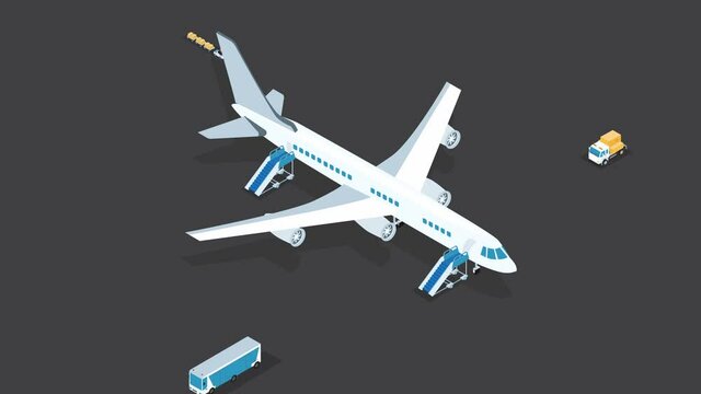Airplane on the runway with passenger bus
