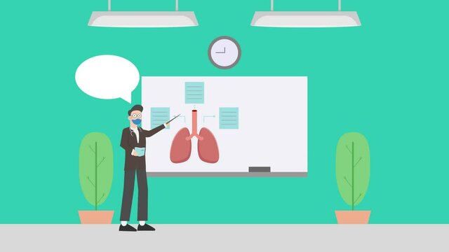 Biology teacher teaching human lungs in class