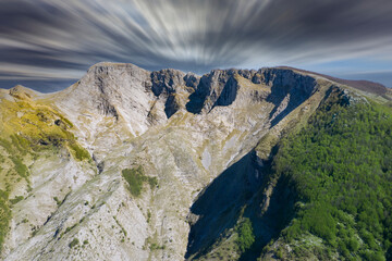 aerial view of one of the mountains of the Tuscan Apuan Alps in long exposure