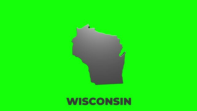 Wisconsin State of the United States of America. Animated 3d silver location marker on the map. Easy to use with screen transparency mode on your video.