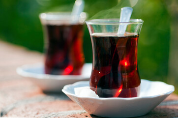 Hot Turkish Tea in a Glass Cup