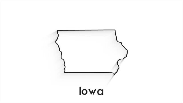 Iowa State of the United States of America. Animated line location marker on the map. Easy to use with screen transparency mode on your video.