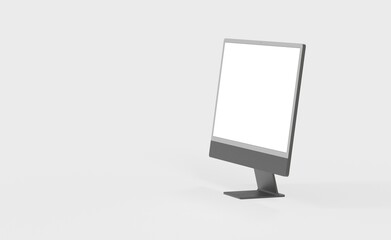 Computer display mock up with blank white screen. Stylish desktop computer mockup. new in 3d