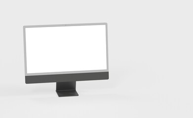 Realistic 3D new display imac Computer, with a white screen, isolated on a background