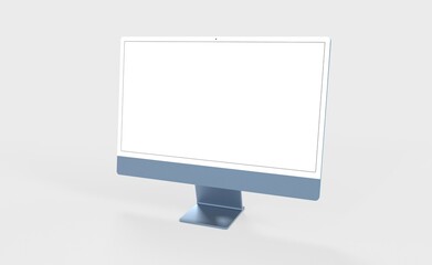 Realistic 3D new display imac Computer, with a white screen, isolated on a background