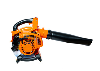Air Blower Tool or Leaf Blower isolated on white. Garden Leaf blower. Gardening. Handheld Blowing leaves away. Tools. Machine to clear fallen autumn leaves. Studio shot photo Home gardening details. © Sabrina Umansky