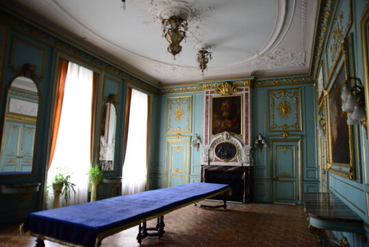LVIV, UKRAINE - APRIL 17, 2019: Facade of the Potocki Palace interior at the 18th of June 2017 in Lviv, Ukraine. In the 2000s the President of Ukraine appropriated the palace as one of his residences&nbsp;