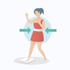 Effect of clothing when your body lose weight,Young women feel happy to be able to lose weight and size waist her self,In order to be able to wear a sexy red dress that is tight,vector illustration.