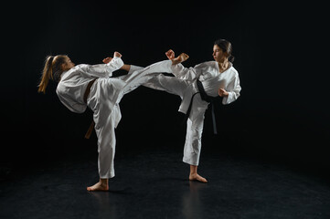 Female and male karate fighters, combat in action © Nomad_Soul