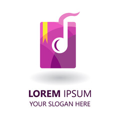 music book logo design template. book and music illustration vector