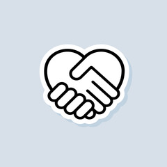 Handshake sticker. Heart symbol. Hand Shake with Heart shaped. Volunteering icon. Charity or give love icon. Vector on isolated background. EPS 10