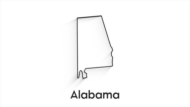 Alabama State of the United States of America. Animated line location marker on the map. Easy to use with screen transparency mode on your video.