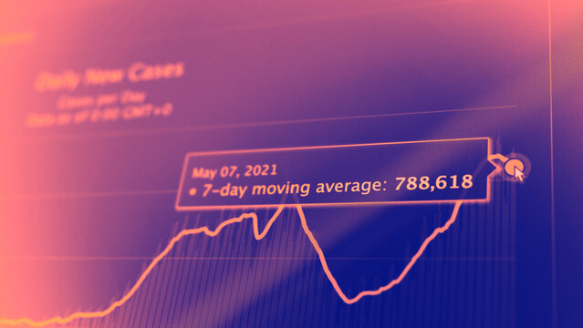 Coronavirus pandemic statistics on screen. Number of Covid 19 cases rising. Map data showing increasing numbers of Corona virus pandemic infected cases. international statistics. Health care concept.