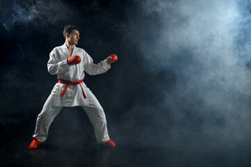 Male karate fighter in white kimono and red gloves © Nomad_Soul