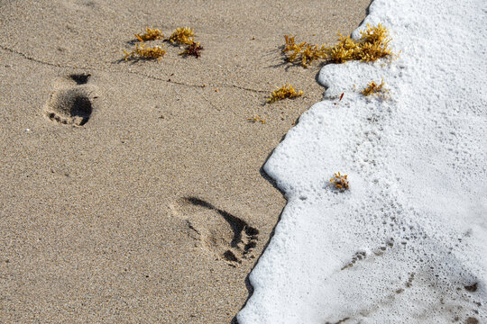 Surf washing away footprints in sand